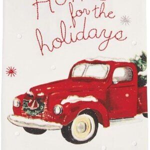 Mud Pie Christmas "Home For The Holiday's" Red Vintage Truck Bathroom Towel NEW